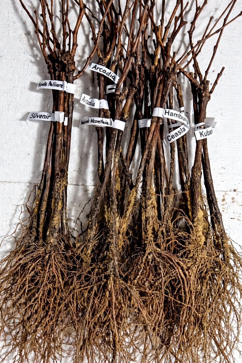 Butași de viță de vie etichetați, fotografiați din apropiere